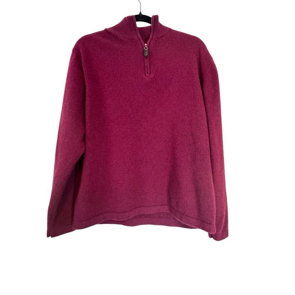 David Bishop Vintage Men's Cashmere Burgundy  1/4 Zip-Collar Sweater Sz XL